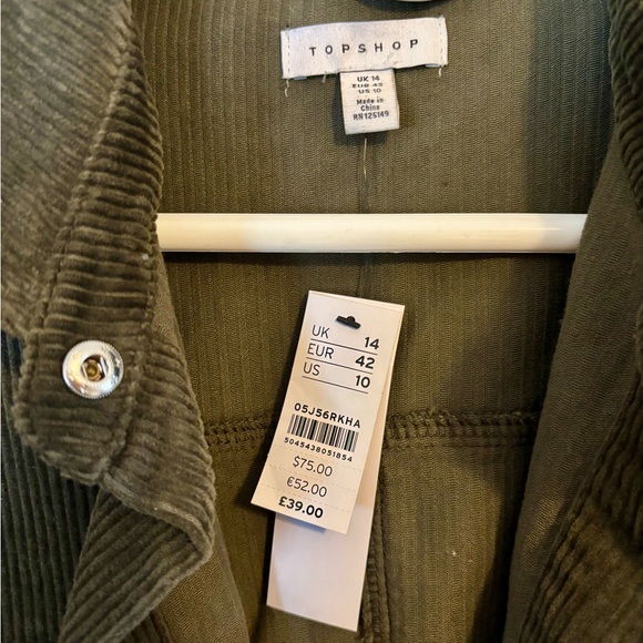 (NWT) Topshop Army Green Corduroy Utility Jacket - Picture 2 of 5